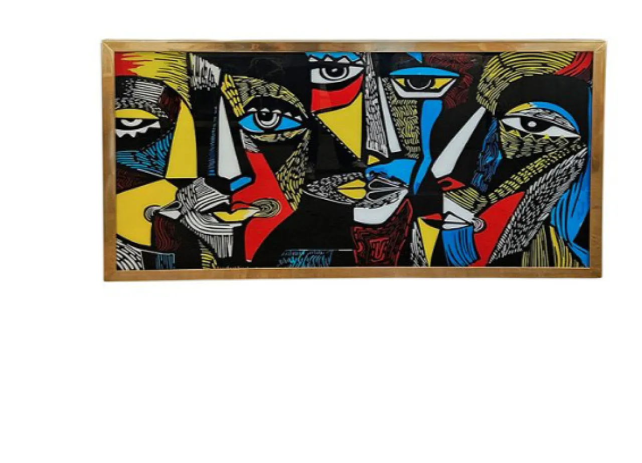 Glass painting with Picassian image, 20th century 1