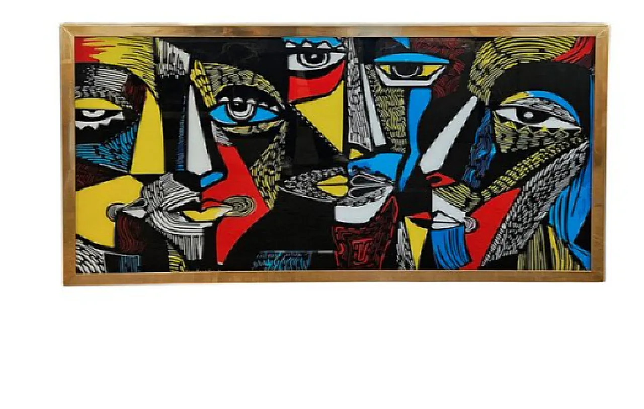 Glass painting with Picassian image, 20th century 2