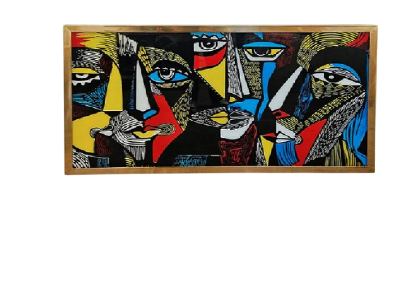 Glass painting with Picassian image, 20th century 3