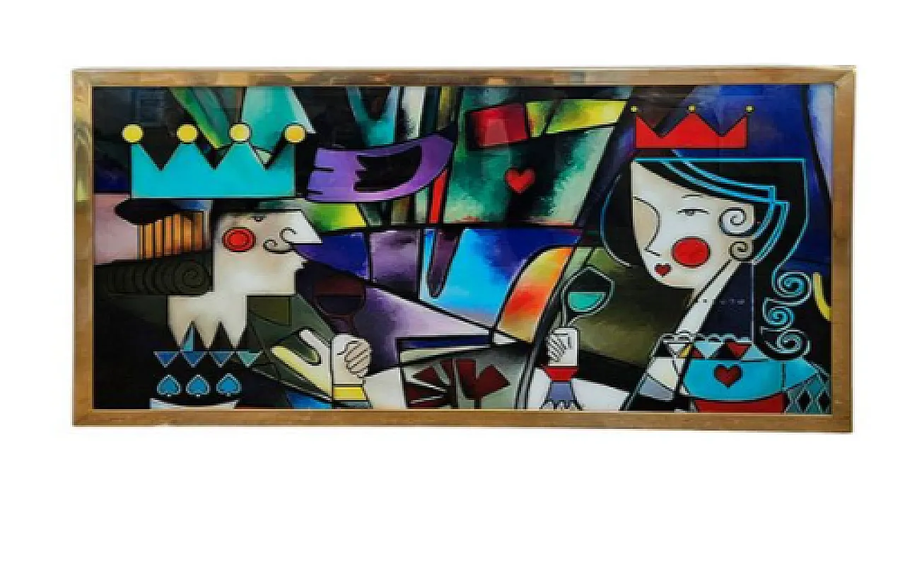Glass painting with Picassian image, 20th century 2