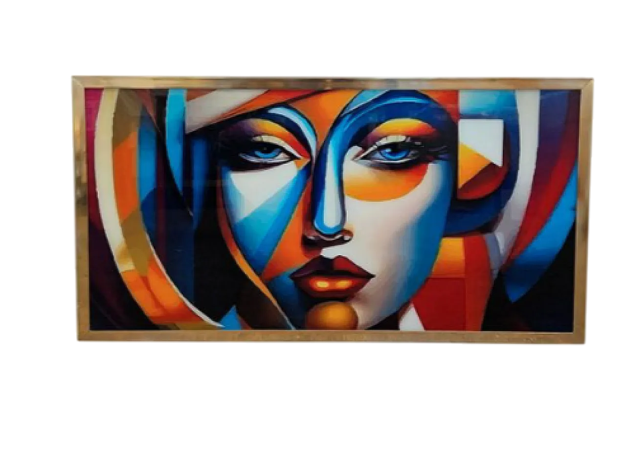 Glass painting with female face, 20th century 3