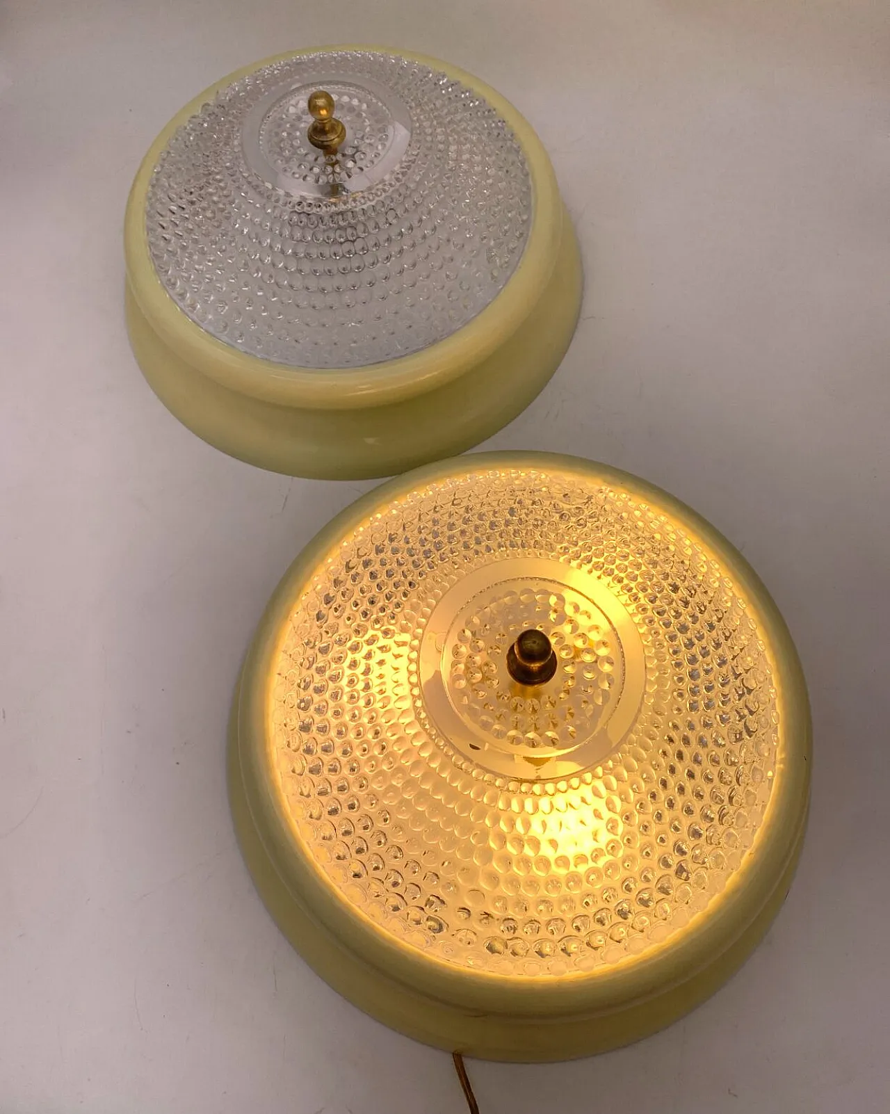 Pair of creamy white ceiling lights, 1960s 2