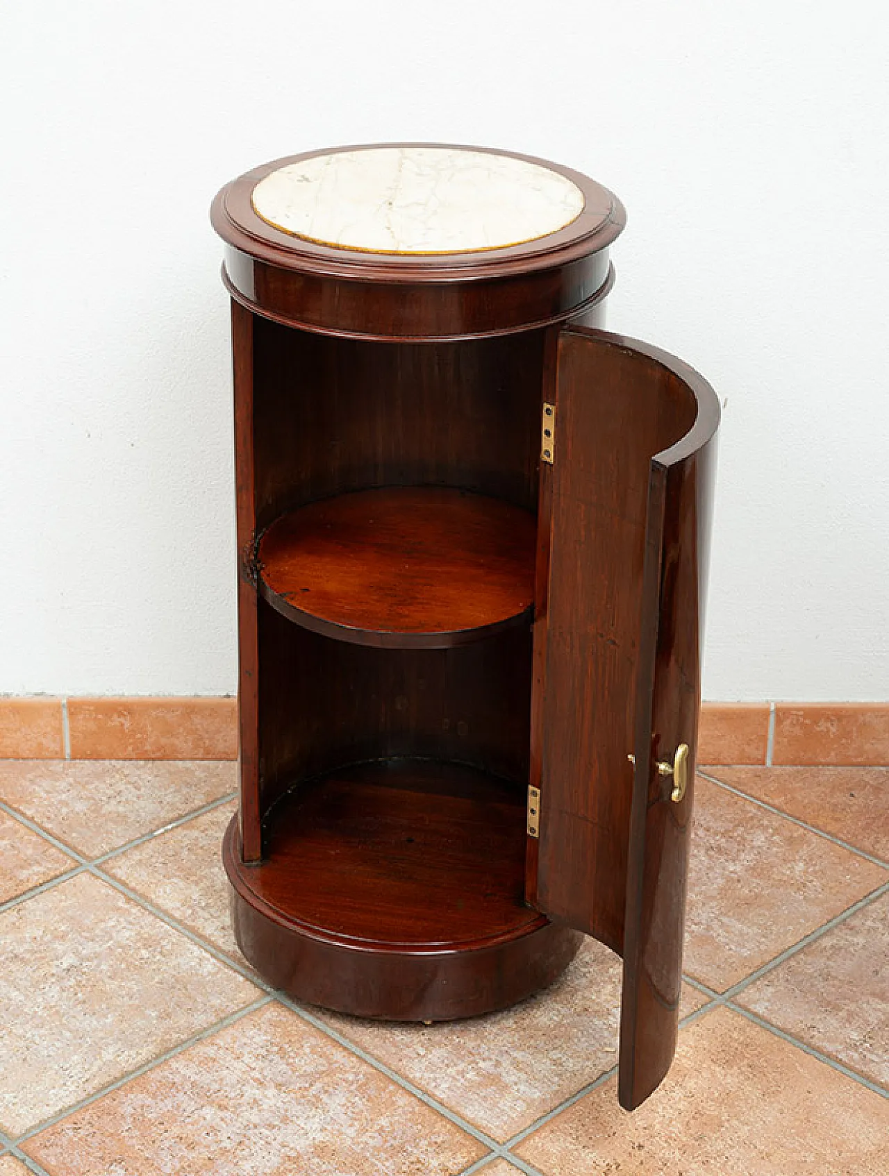 Comodino Impero in piuma di mogano con piano in marmo, '800 2