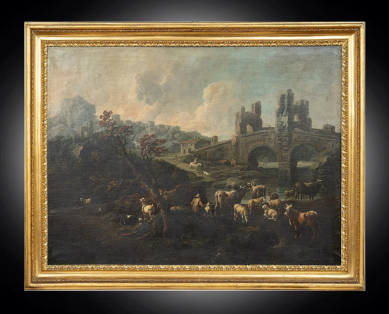 Coppia di dipinti olio su tela con cornici coeve, '700 2