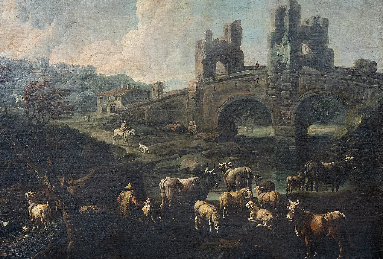 Coppia di dipinti olio su tela con cornici coeve, '700 4