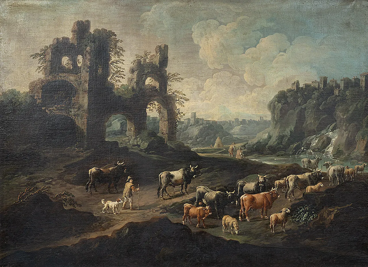 Coppia di dipinti olio su tela con cornici coeve, '700 10