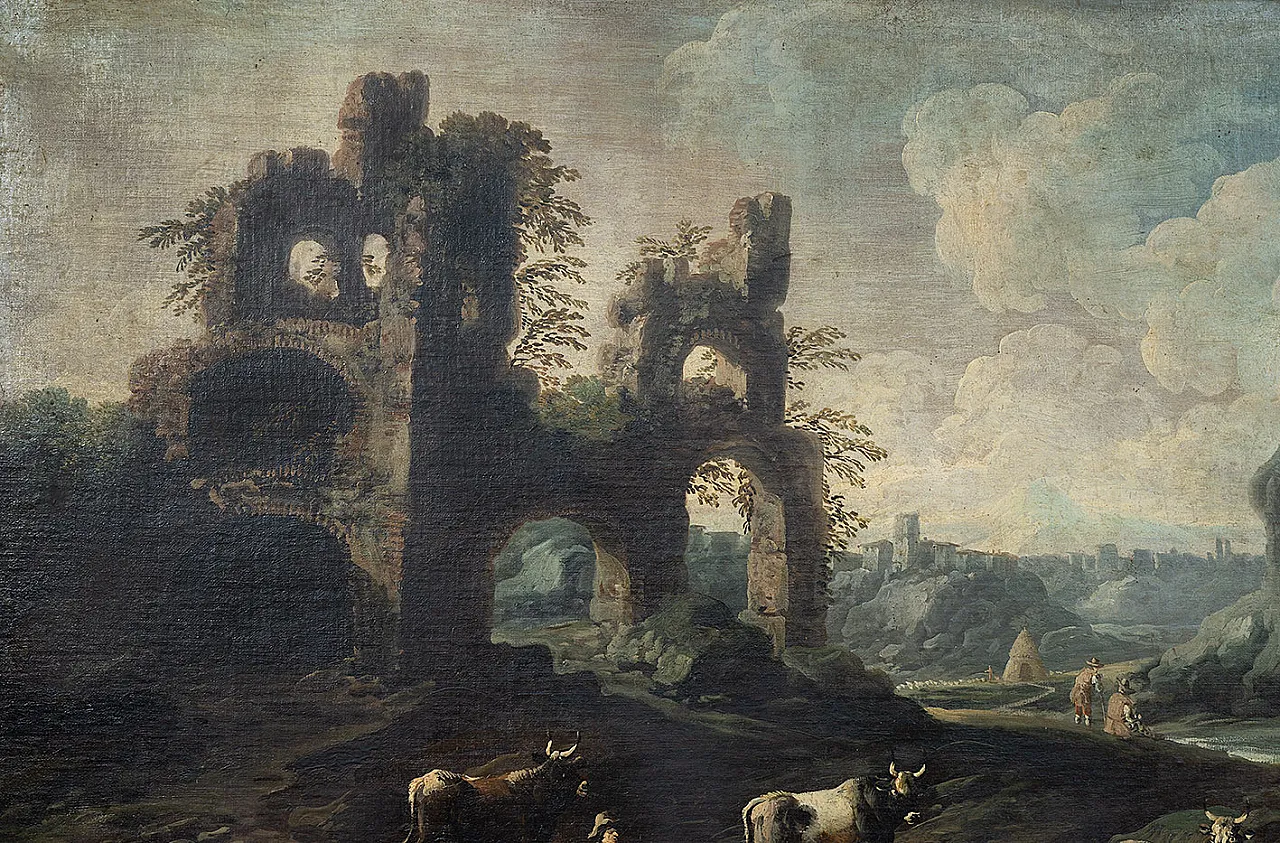 Coppia di dipinti olio su tela con cornici coeve, '700 12