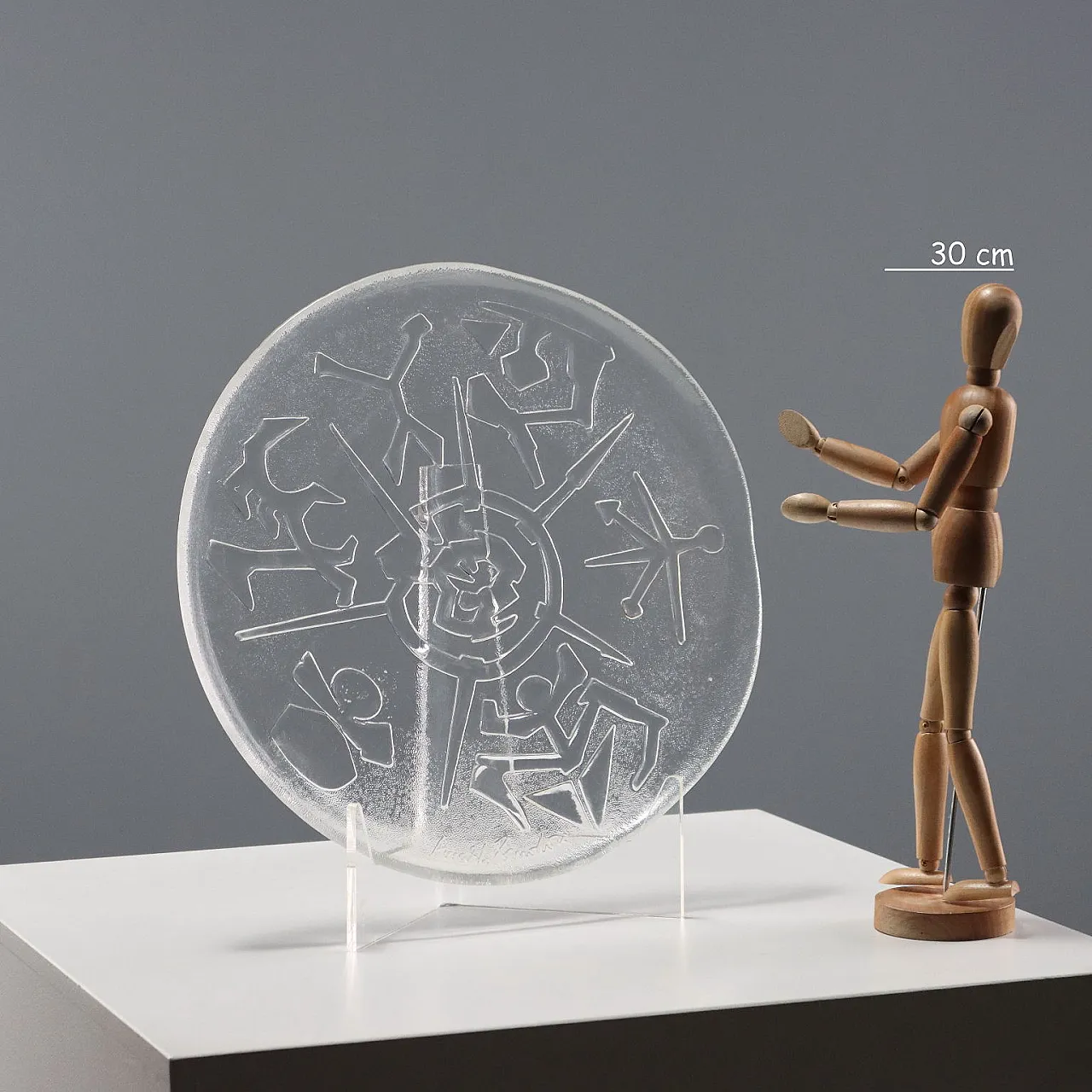 Piatto in vetro artistico a tema pittura rupestre, '900 2