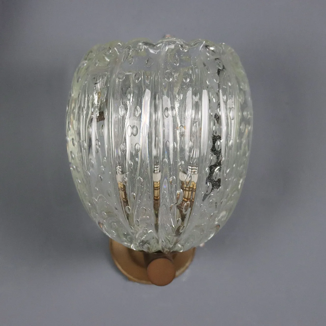 Coppia di lampade da parete in ottone e vetro di Murano, '900 5