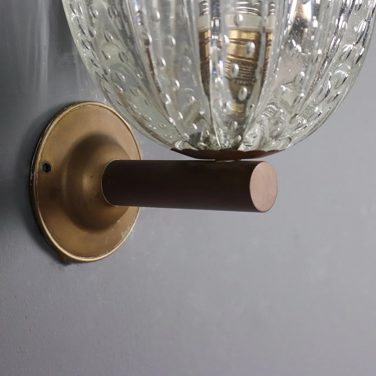 Coppia di lampade da parete in ottone e vetro di Murano, '900 6