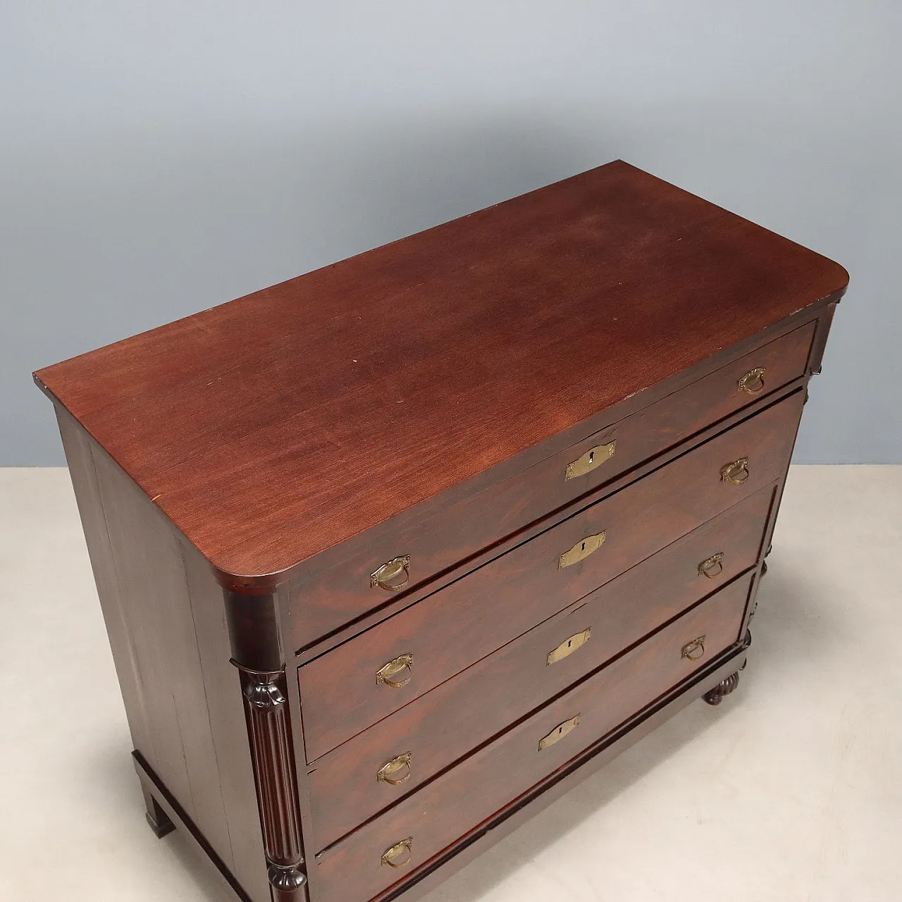 Cassettiera Luigi Filippo in mogano e marmo, fine '800 7