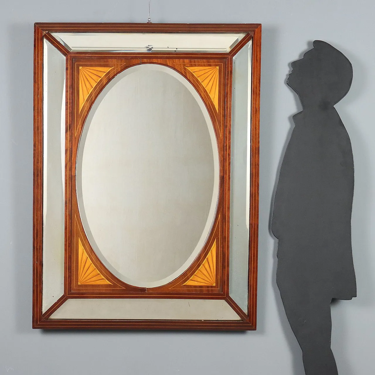 Specchio in mogano con finiture e intarsi in acero, '800 2