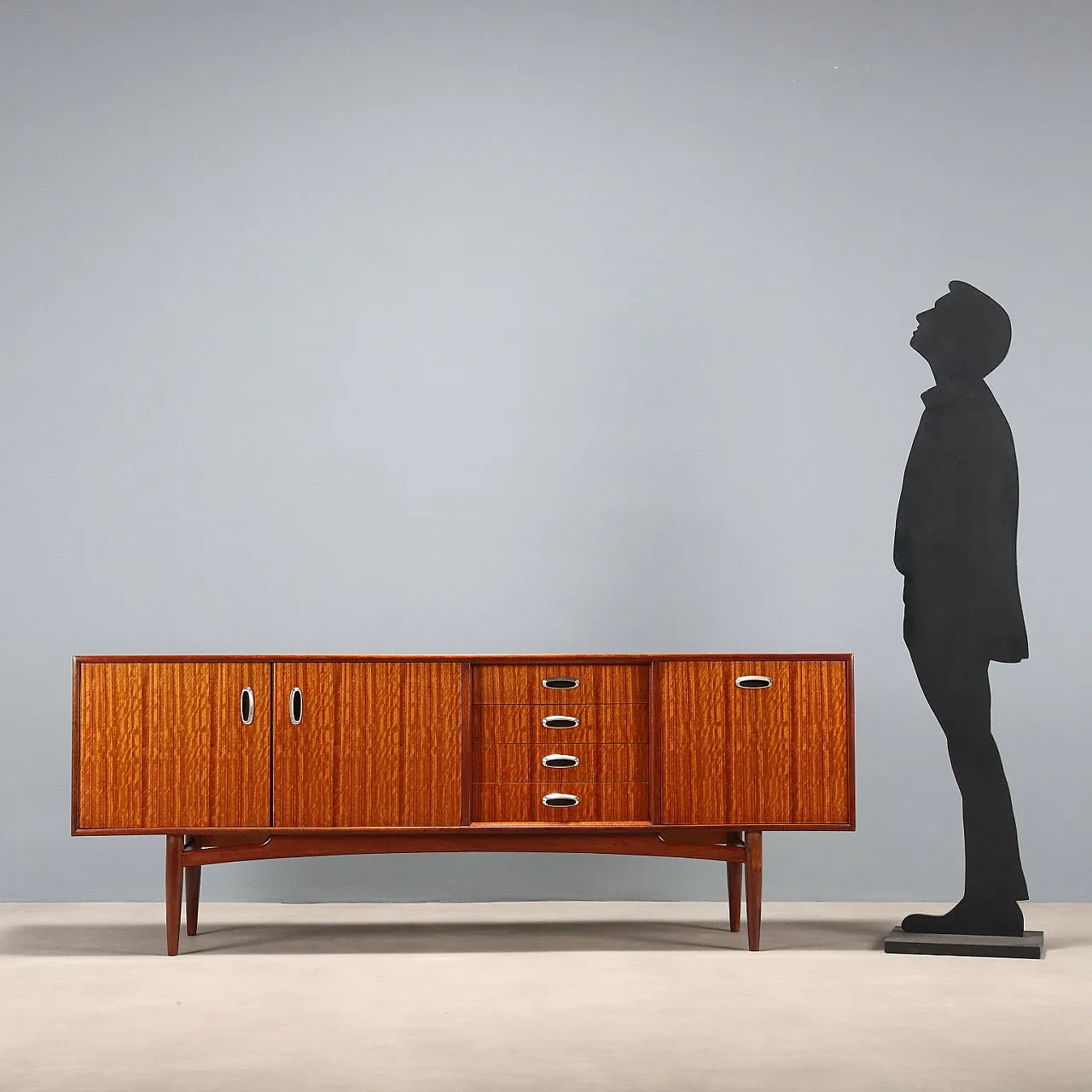 Credenza impiallacciata in teak e inserti in metallo, '900 2