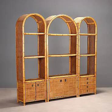 2 Bookcase in bamboo with drawers, 1980s