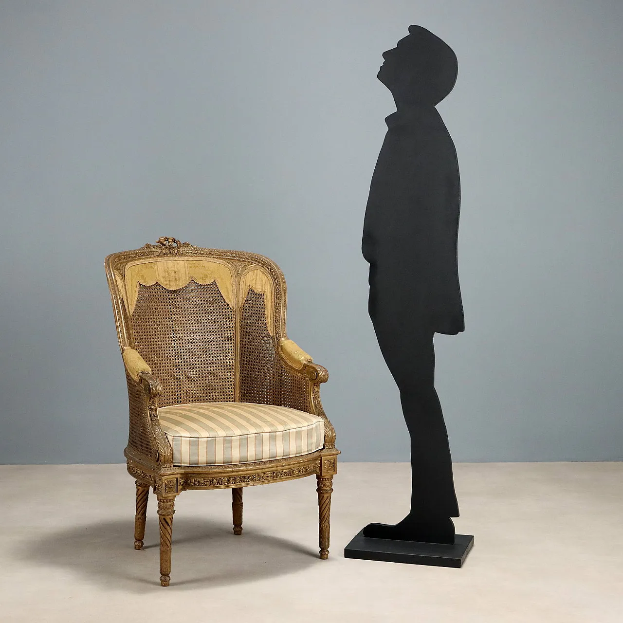 Poltrona in canna, tessuto e paglia di Vienna con cuscino, fine '800 2