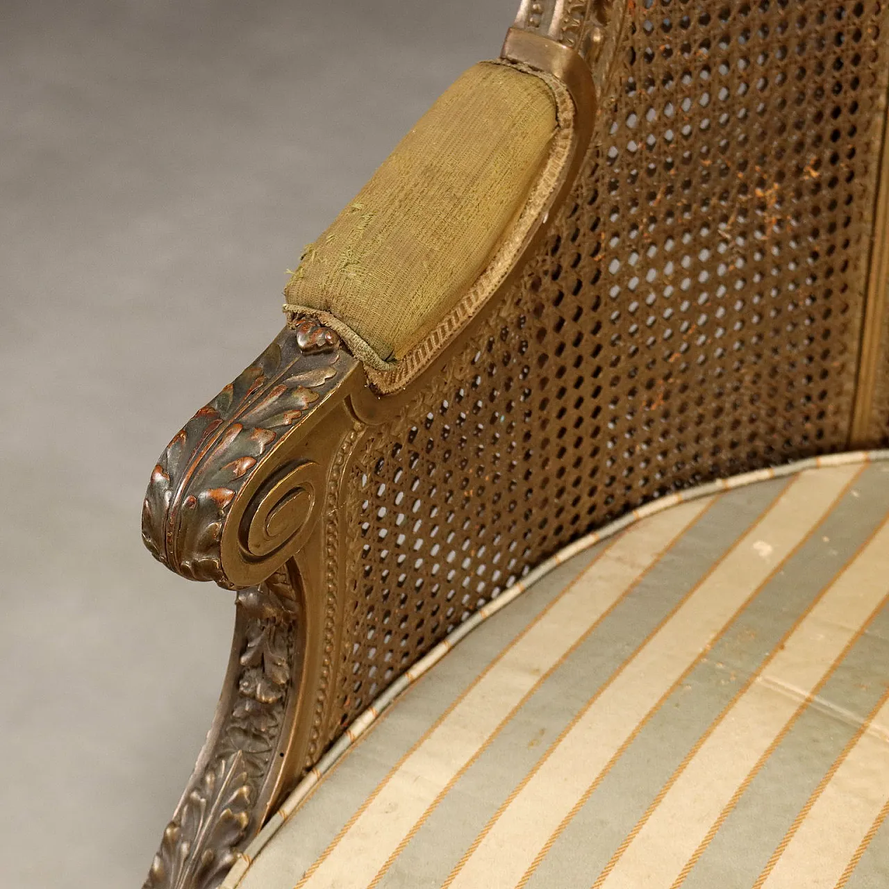 Poltrona in canna, tessuto e paglia di Vienna con cuscino, fine '800 6
