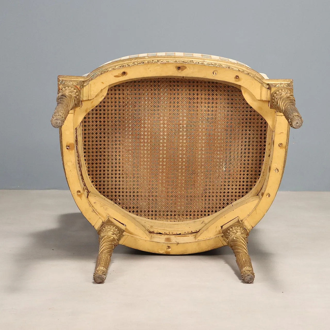 Poltrona in canna, tessuto e paglia di Vienna con cuscino, fine '800 8