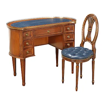 Scrivania  a forma di fagiolo con sedia in pelle, '900