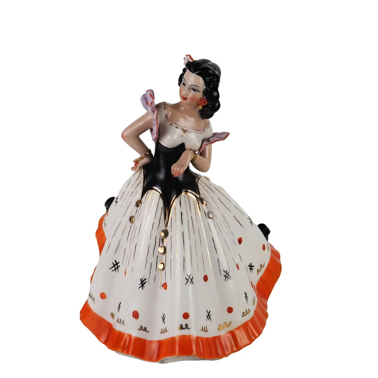 G. Girardi, damsel with vase, painted ceramic sculpture 1