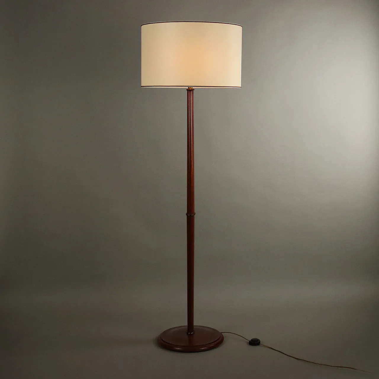 Floor lamp in beech, with brass details & fabric lampshade, 1950s 1