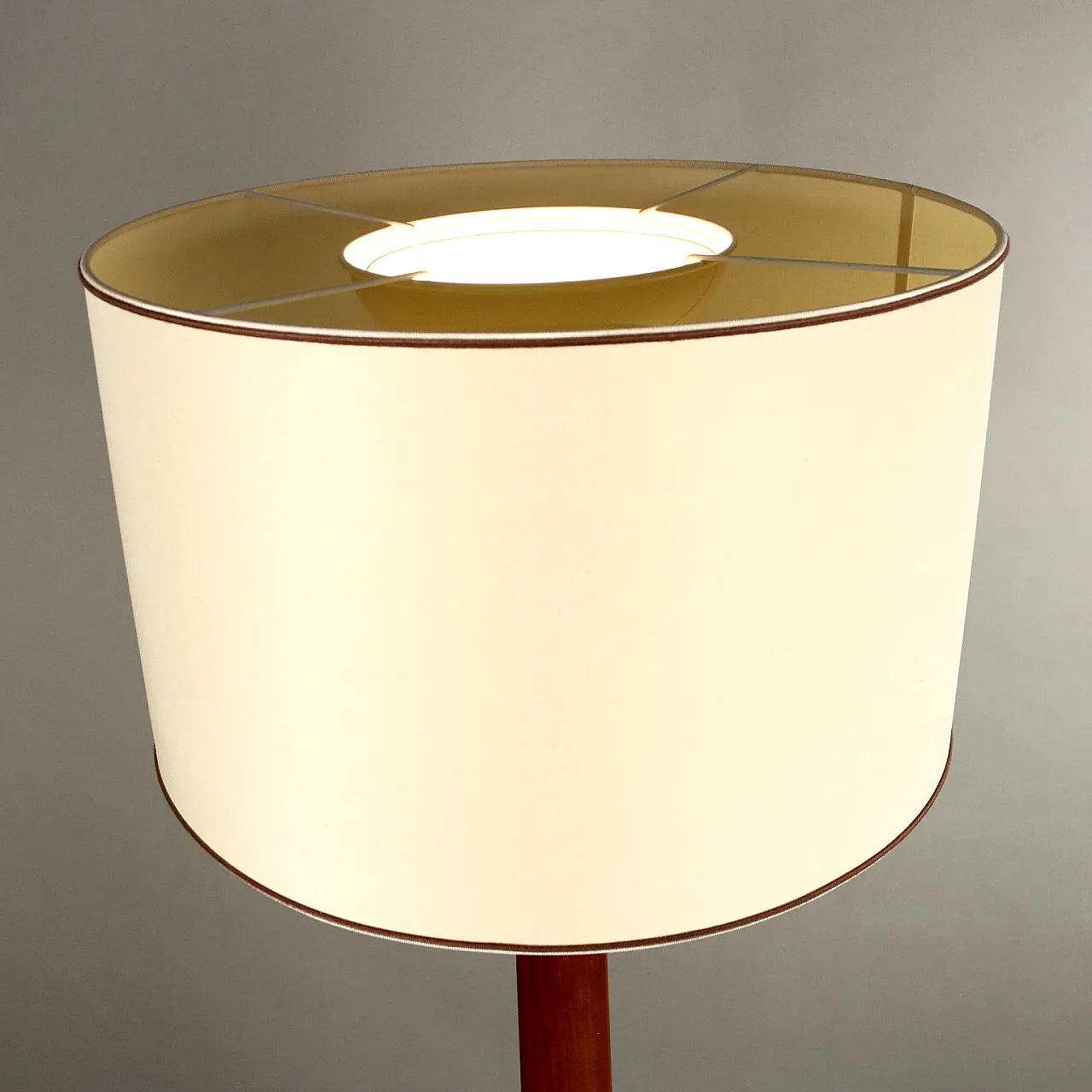 Floor lamp in beech, with brass details & fabric lampshade, 1950s 4