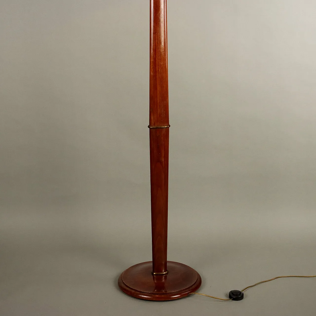 Floor lamp in beech, with brass details & fabric lampshade, 1950s 6
