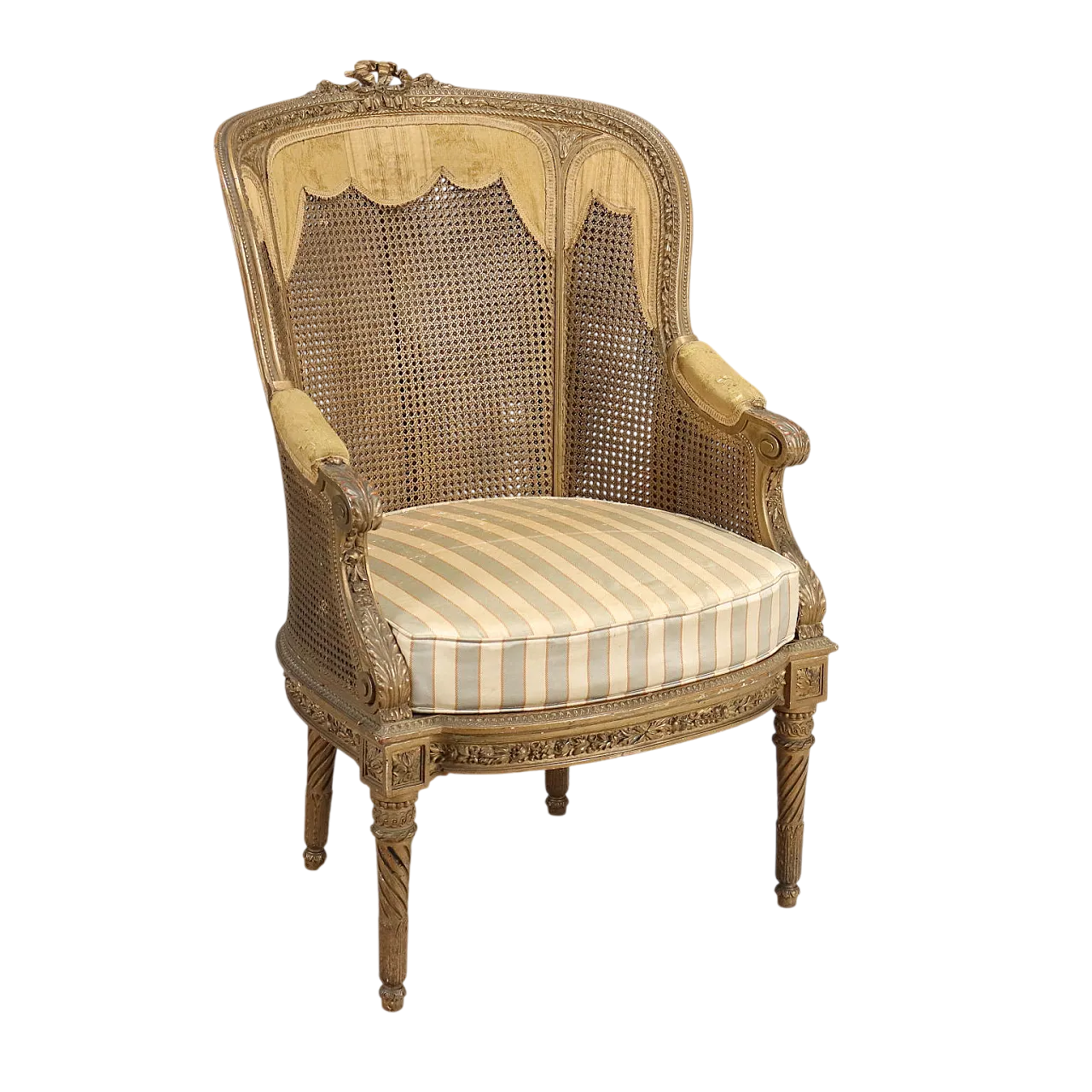 Poltrona in canna, tessuto e paglia di Vienna con cuscino, fine '800 10