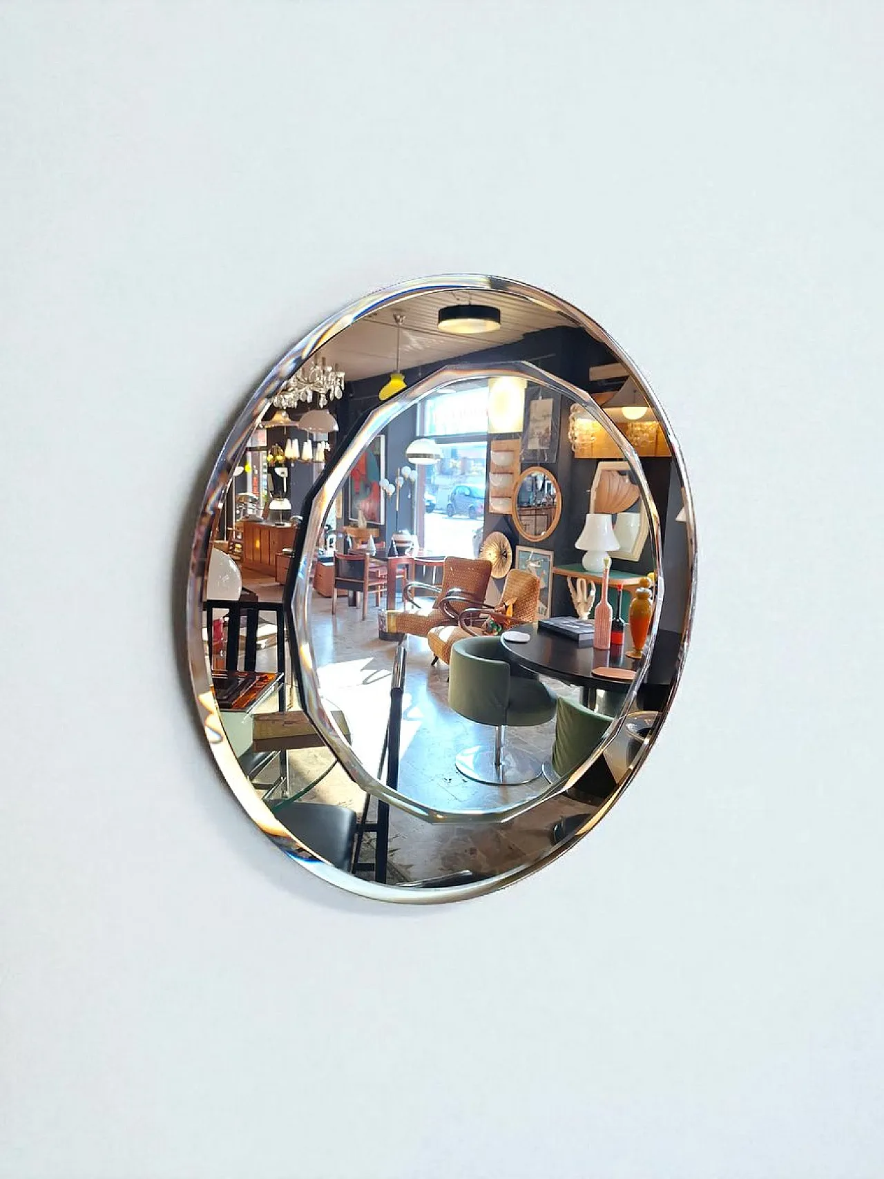 Specchio rotondo con cornice in vetro di Cristal Art, anni '60 1