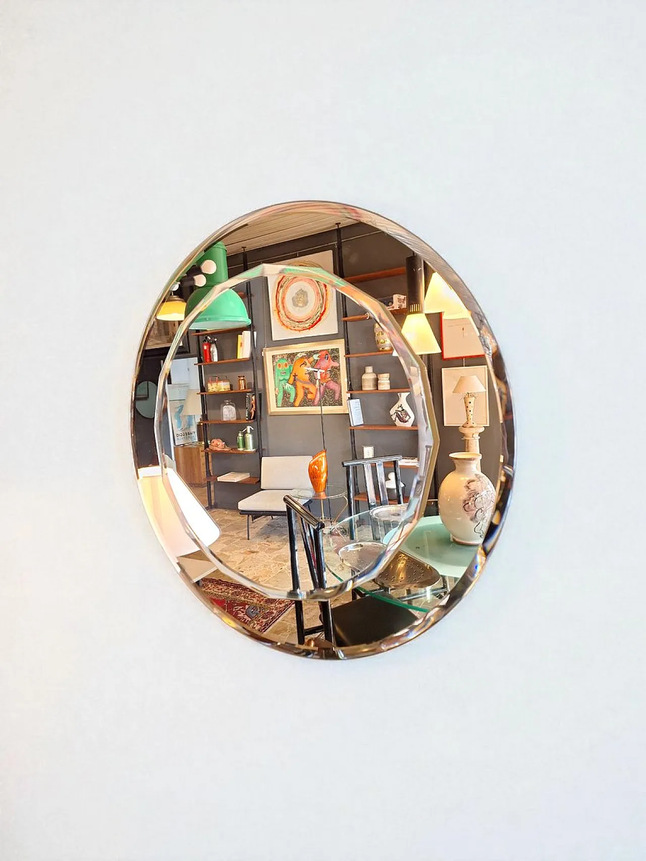 Specchio rotondo con cornice in vetro di Cristal Art, anni '60 2