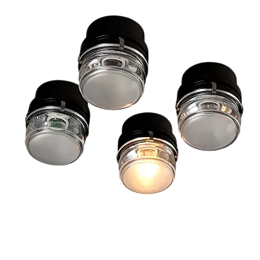 4 Lampade di Joe Colombo in metallo e vetro, anni '60