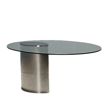 Tavolo con piano in vetro e base in acciaio stampato, '900