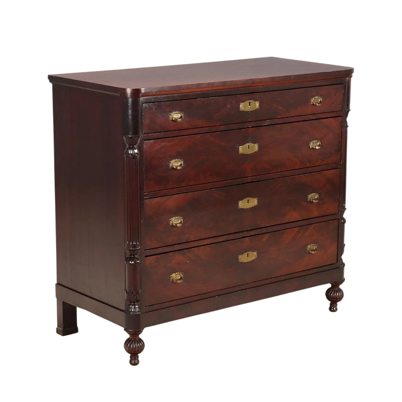 Cassettiera Luigi Filippo in mogano e marmo, fine '800 9