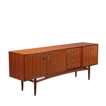 Credenza impiallacciata in teak e inserti in metallo, '900