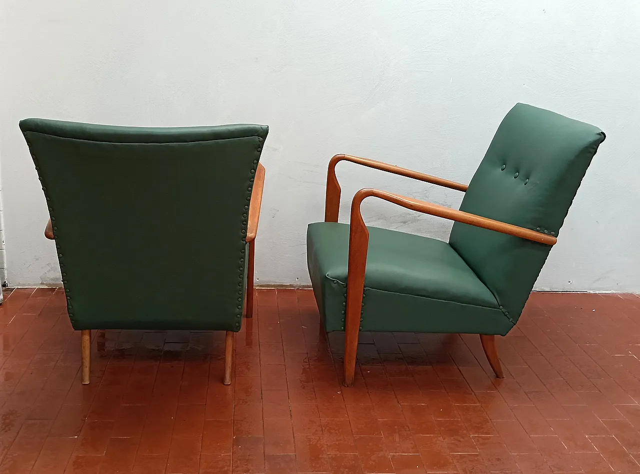 Pair of armchair 401 by Cassina walnut, calfskin, 50s 4