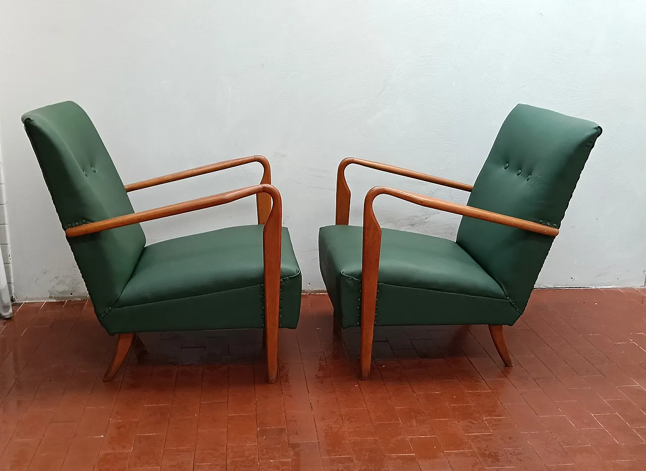 Pair of armchair 401 by Cassina walnut, calfskin, 50s 8