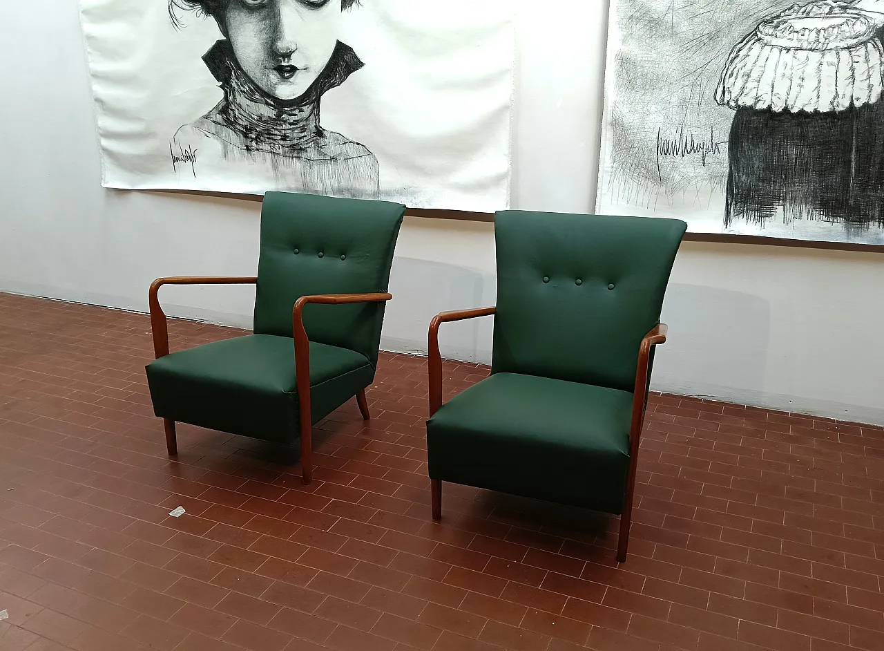 Pair of armchair 401 by Cassina walnut, calfskin, 50s 9