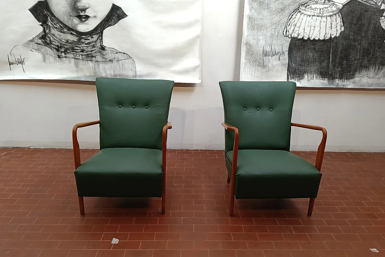 Pair of armchair 401 by Cassina walnut, calfskin, 50s 15