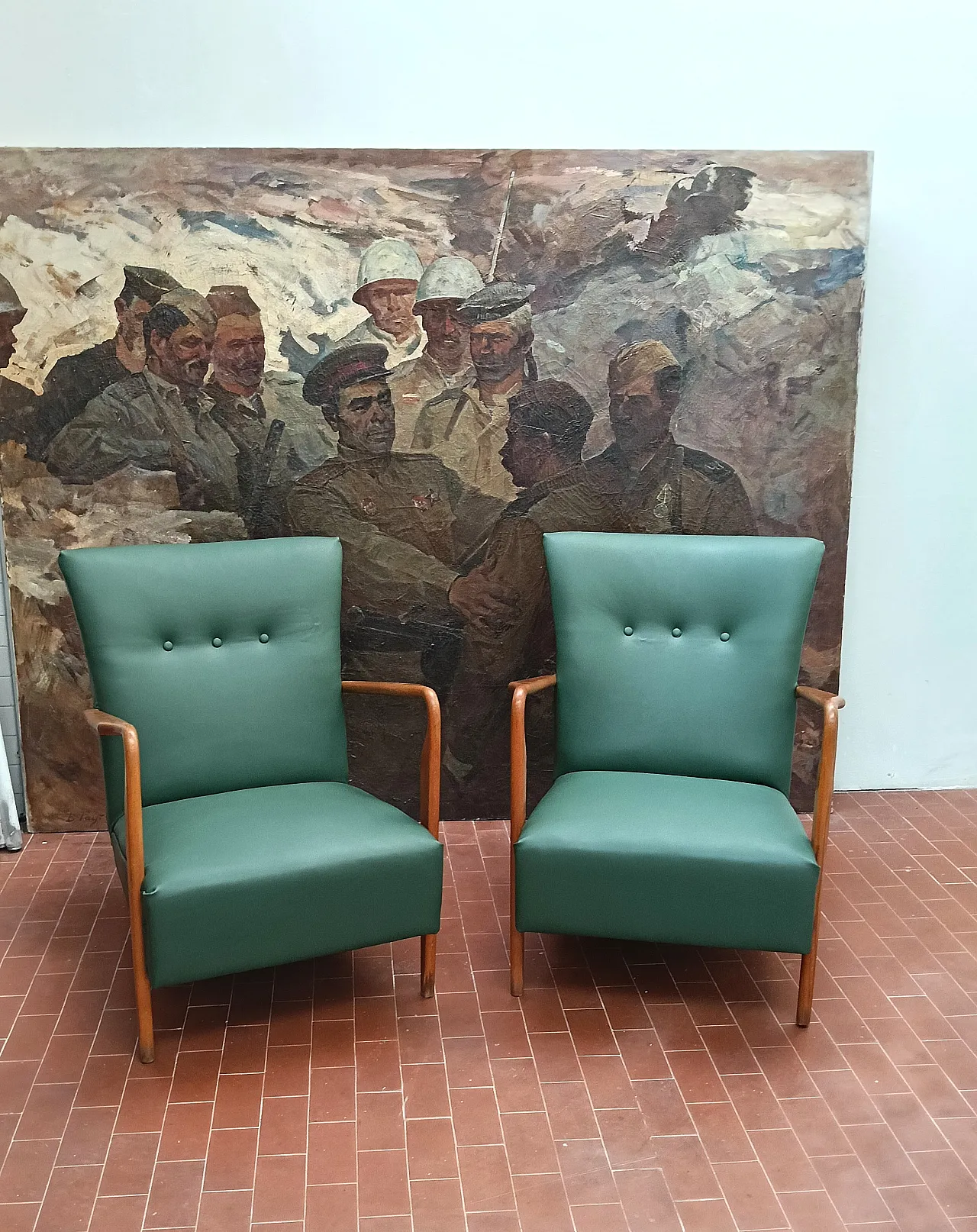 Pair of armchair 401 by Cassina walnut, calfskin, 50s 16