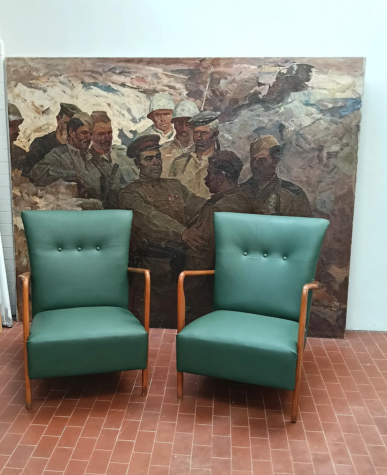 Pair of armchair 401 by Cassina walnut, calfskin, 50s 17