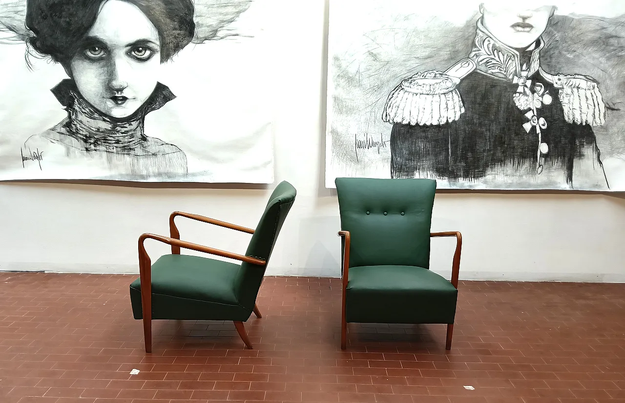 Pair of armchair 401 by Cassina walnut, calfskin, 50s 19