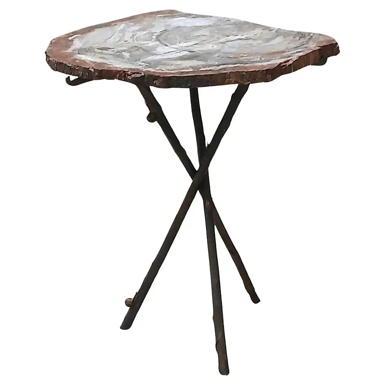 Sculptural table in fossil wood and bronze, mid-20th century 1