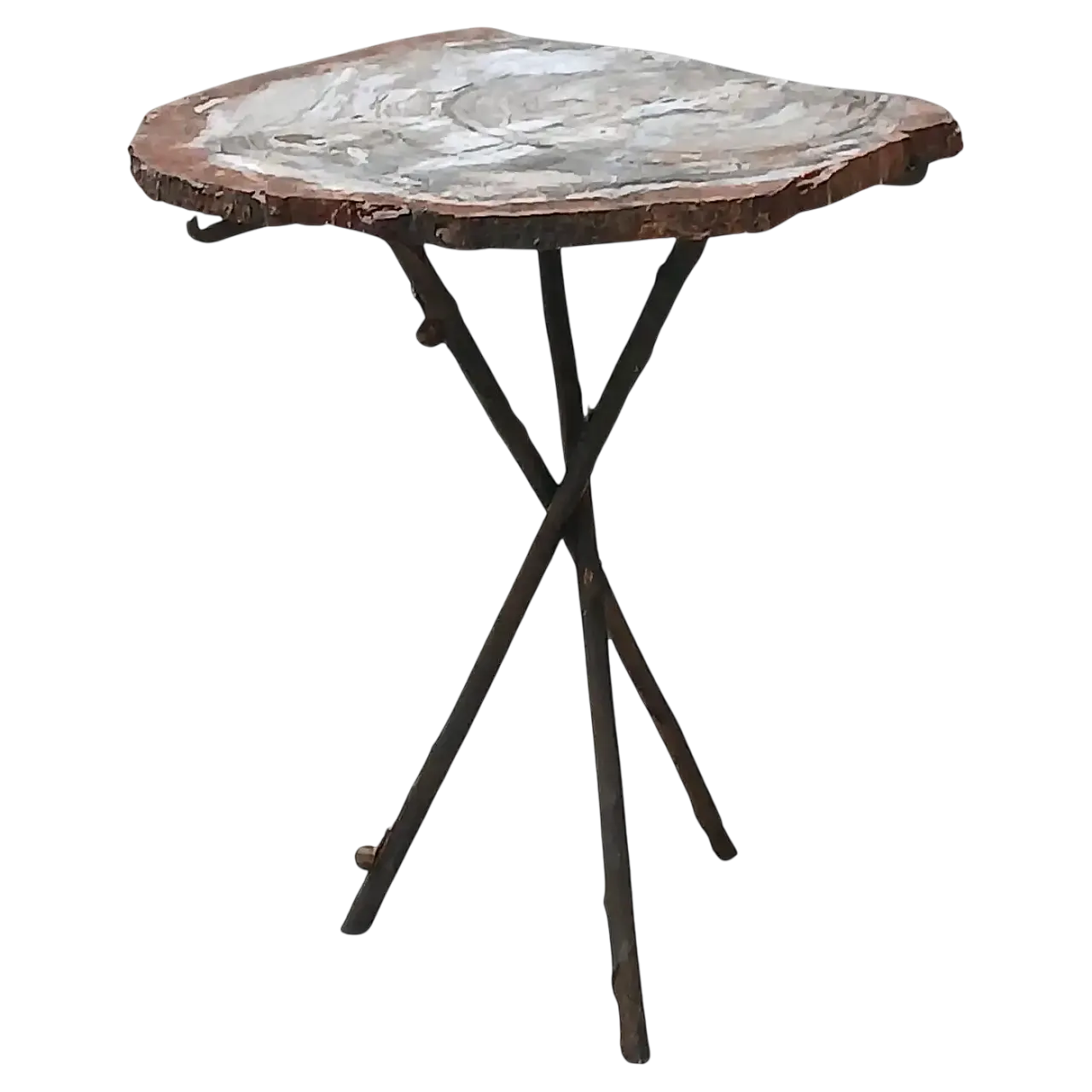 Sculptural table in fossil wood and bronze, mid-20th century 17