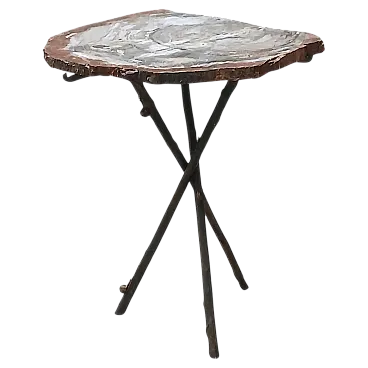 Sculptural table in fossil wood and bronze, mid-20th century