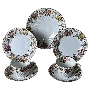 Coppia di tazze con piattini e vassoio di Staffordshire, '800