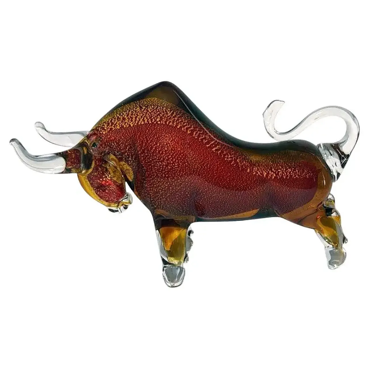 Scultura di toro in vetro rosso di Murano Tecnica del Sommerso, '900 1