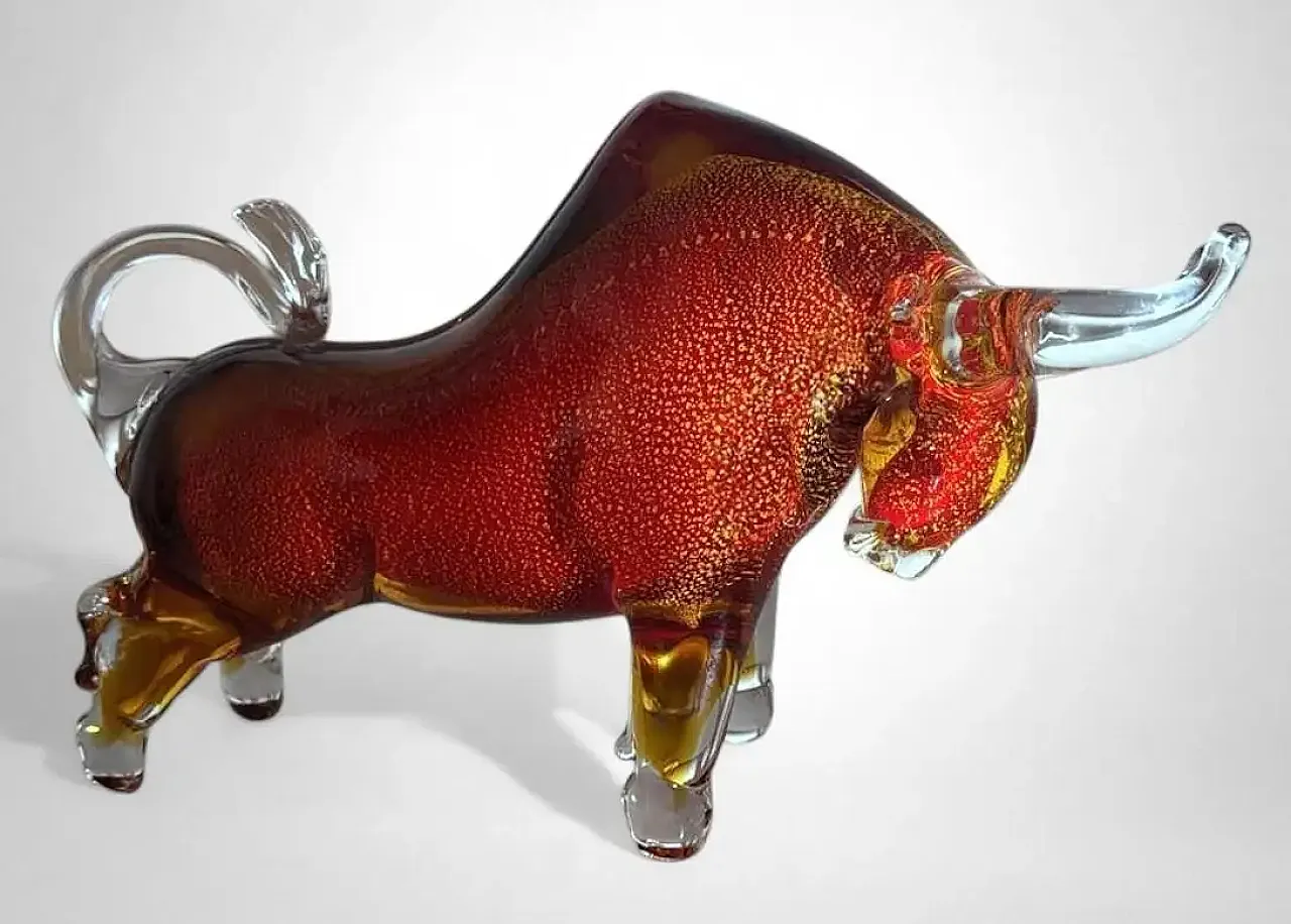 Scultura di toro in vetro rosso di Murano Tecnica del Sommerso, '900 6