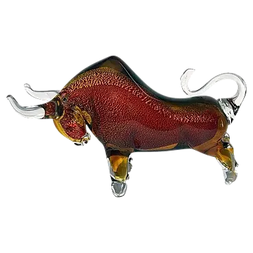 Scultura di toro in vetro rosso di Murano Tecnica del Sommerso, '900