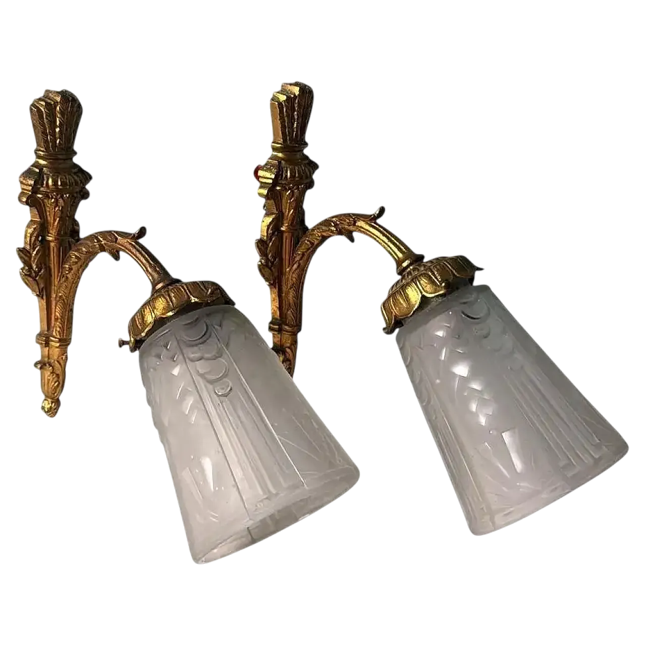 Pair of gilded bronze and cut glass wall lamps, 20th century 16