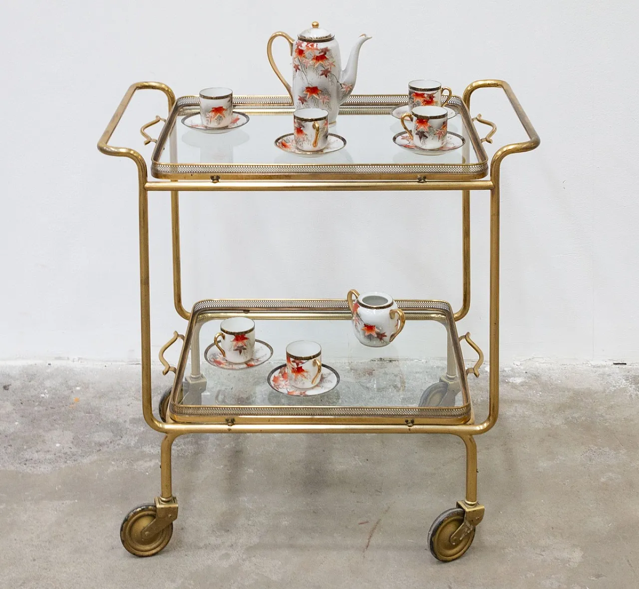 Brass and glass food cart, 20th century 9