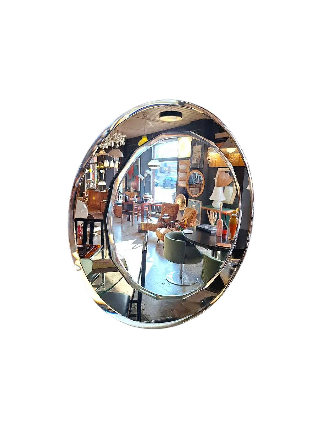 Specchio rotondo con cornice in vetro di Cristal Art, anni '60 7